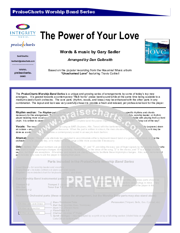 The Power Of Your Love Cover Sheet (Travis Cottrell)