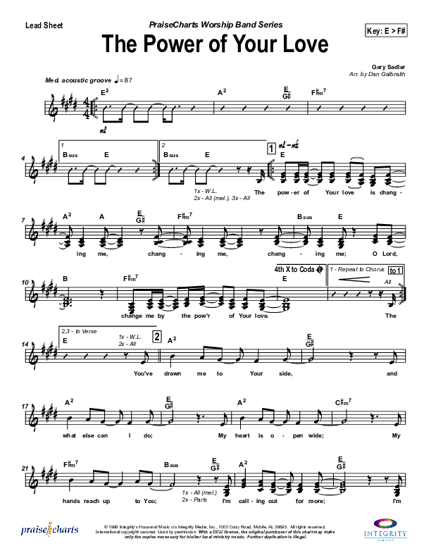 The Power Of Your Love Lead Sheet (Travis Cottrell)
