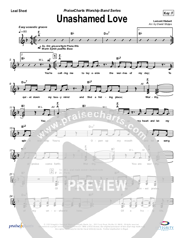 Unashamed Love Lead Sheet (Travis Cottrell)
