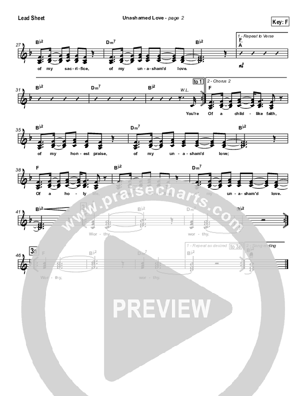 Unashamed Love Lead Sheet (Travis Cottrell)