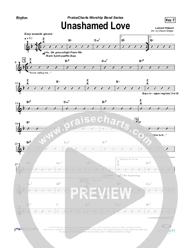 Unashamed Love Rhythm Chart (Travis Cottrell)