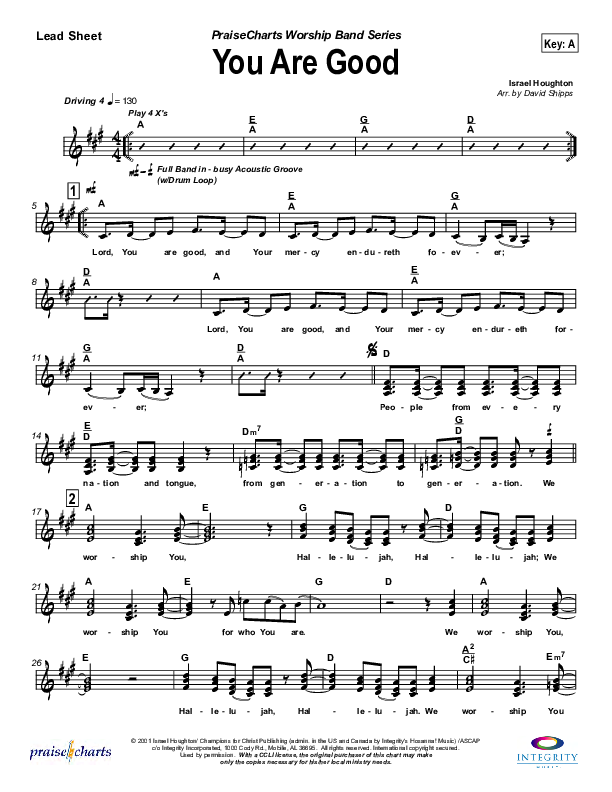 You Are Good Lead Sheet (SAT) (Travis Cottrell)