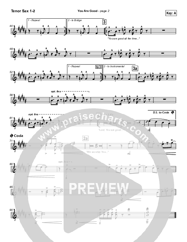You Are Good Tenor Sax 1/2 (Travis Cottrell)