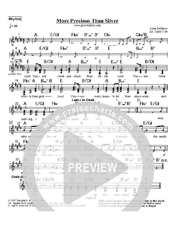 More Precious Than Silver Rhythm/Vocal (Lynn DeShazo)