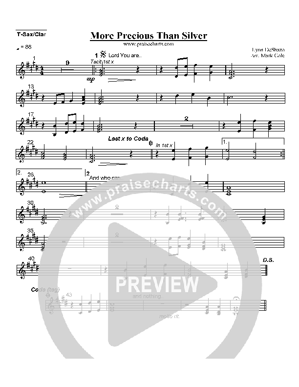 More Precious Than Silver Tenor Sax/Clarinet (Lynn DeShazo)