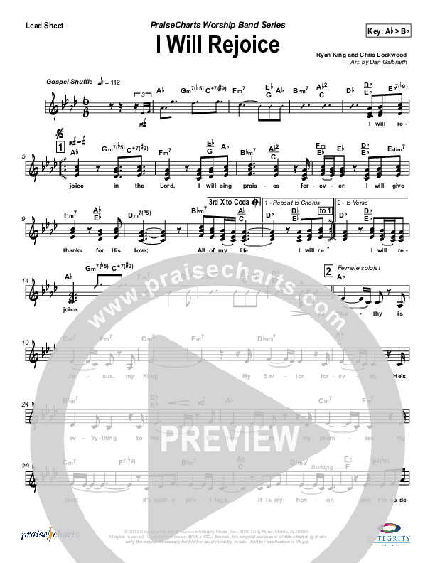 I Will Rejoice Lead Sheet (Jason Breland)