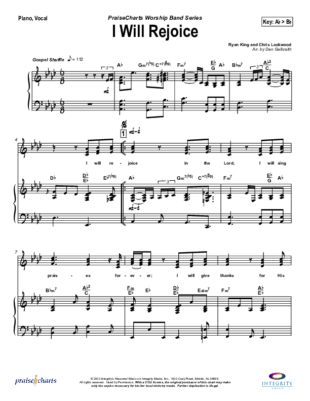 I Will Rejoice Piano/Vocal & Lead (Jason Breland)