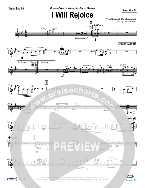 I Will Rejoice Tenor Sax 1/2 (Jason Breland)