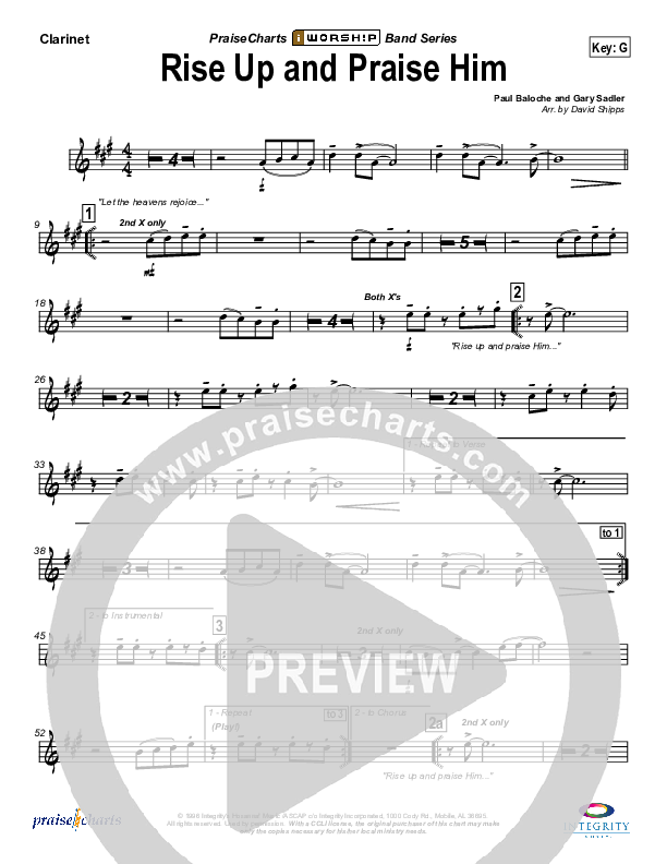 Rise Up and Praise Him Clarinet (Paul Baloche)