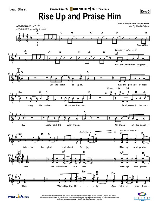 Rise Up and Praise Him Lead Sheet (Paul Baloche)