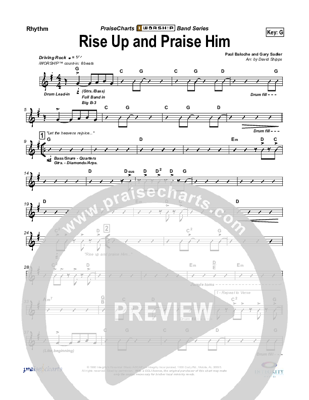 Rise Up and Praise Him Rhythm Chart (Paul Baloche)