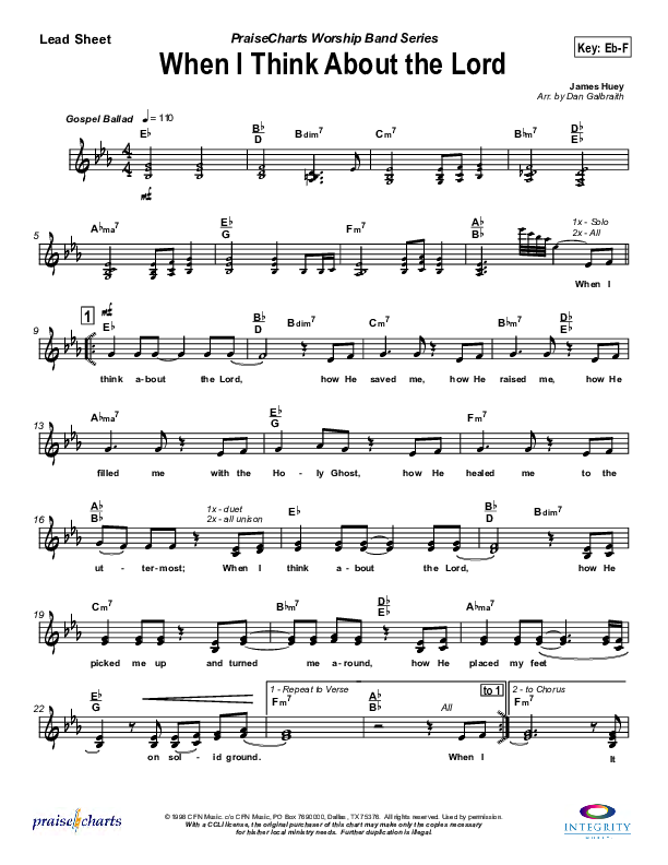 When I Think About The Lord Lead Sheet (SAT) (Jason Breland)