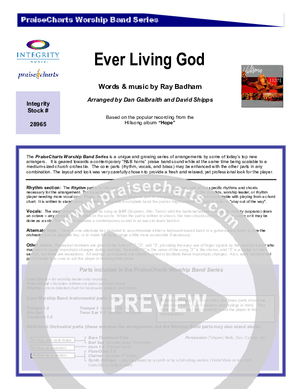 Ever Living God Cover Sheet (Hillsong Worship)