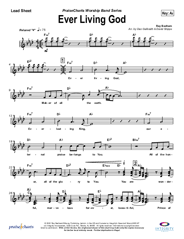 Ever Living God Lead Sheet (Hillsong Worship)