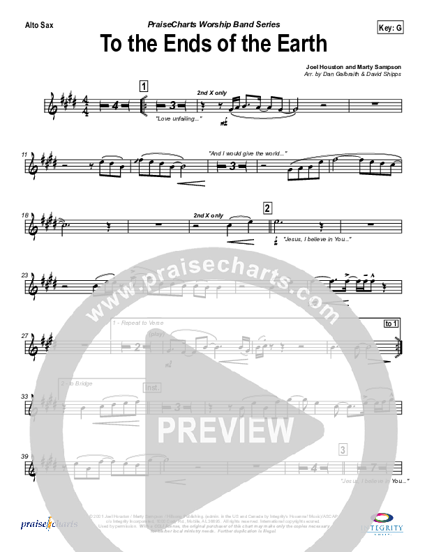 To The Ends Of The Earth Alto Sax (Hillsong Worship)