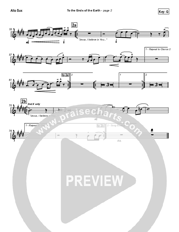 To The Ends Of The Earth Alto Sax (Hillsong Worship)