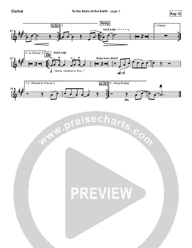 To The Ends Of The Earth Clarinet (Hillsong Worship)