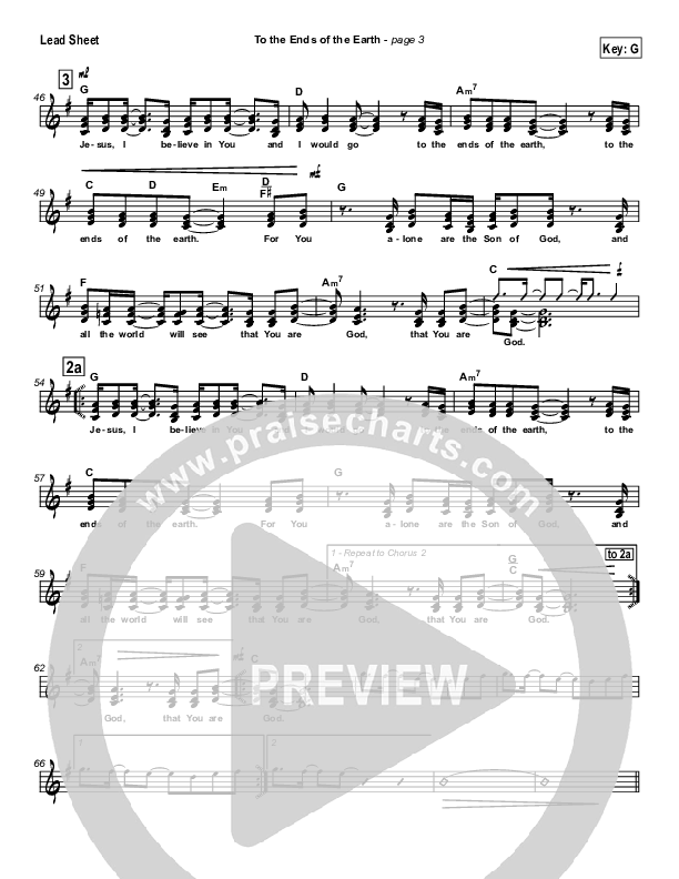 To The Ends Of The Earth Lead Sheet (Hillsong Worship)