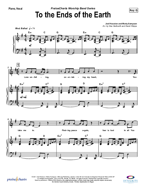 To The Ends Of The Earth Piano/Vocal Pack (Hillsong Worship)