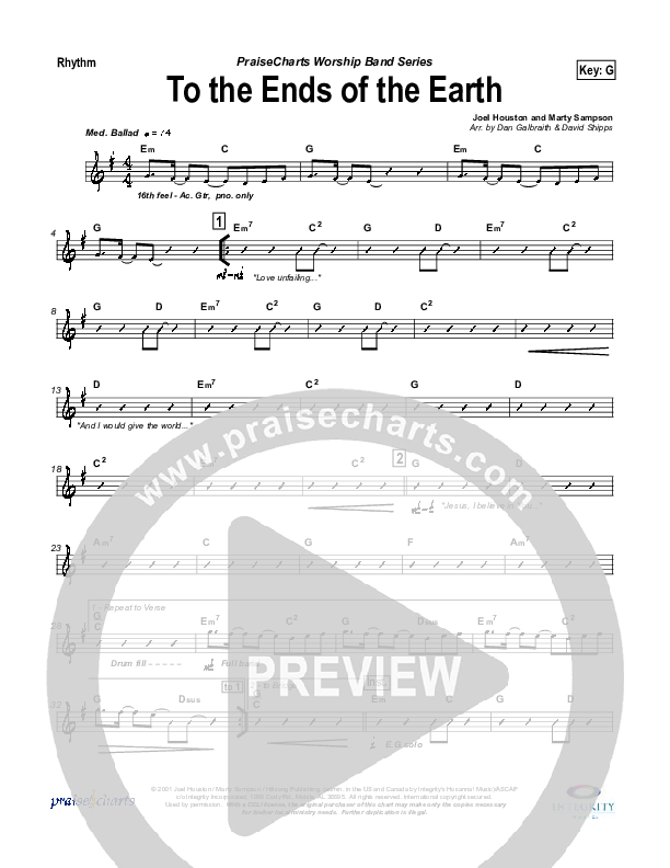 To The Ends Of The Earth Rhythm Chart (Hillsong Worship)