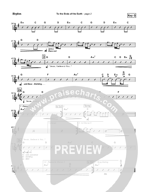 To The Ends Of The Earth Rhythm Chart (Hillsong Worship)