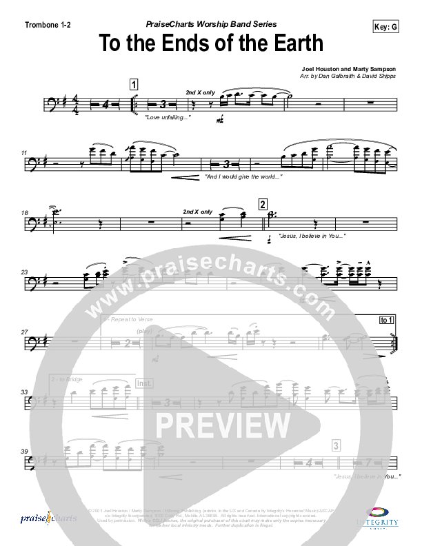 To The Ends Of The Earth Trombone 1/2 (Hillsong Worship)