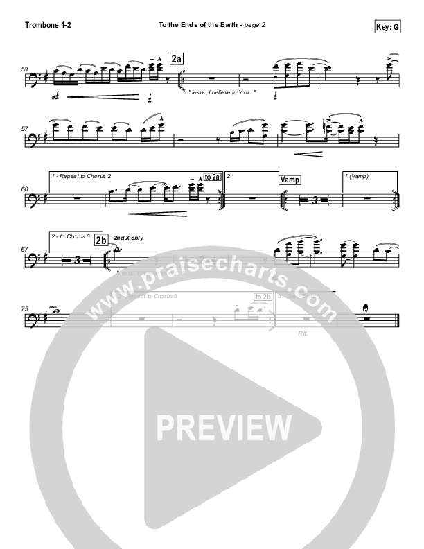 To The Ends Of The Earth Trombone 1/2 (Hillsong Worship)