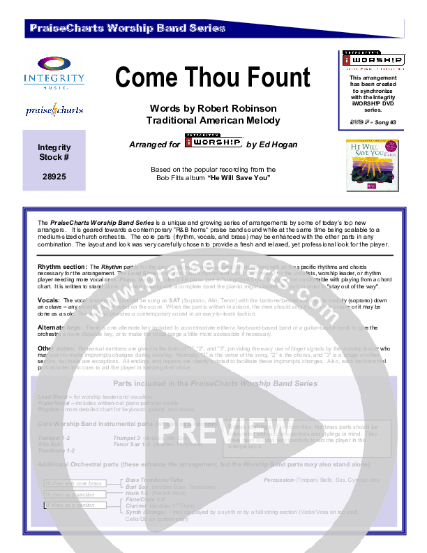 Come Thou Fount Of Every Blessing Cover Sheet (Bob Fitts)