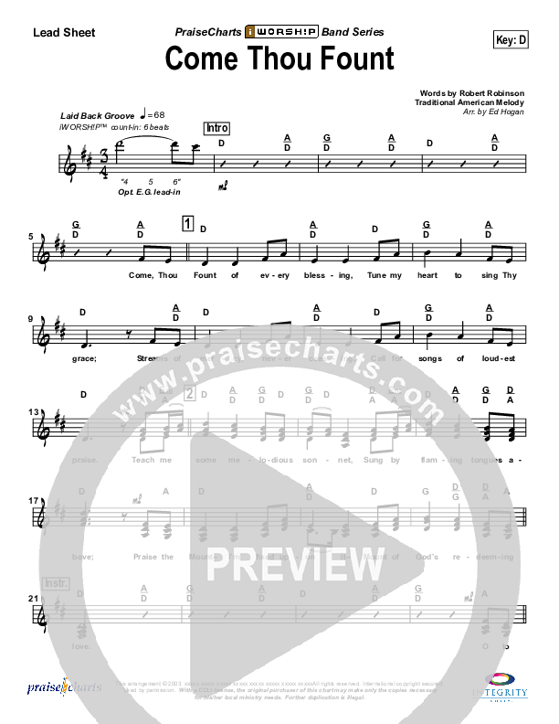 Come Thou Fount Of Every Blessing Lead Sheet (Bob Fitts)