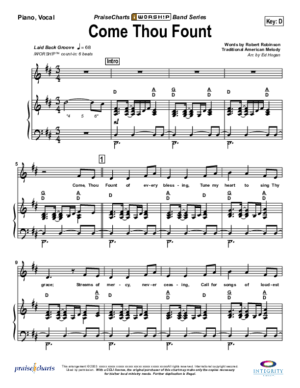 Come Thou Fount Of Every Blessing Piano/Vocal (Bob Fitts)