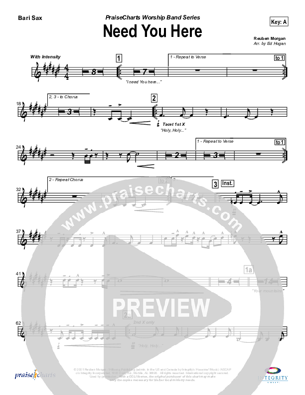 Need You Here Bari Sax (Hillsong Worship)