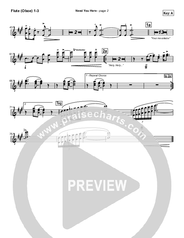Need You Here Flute/Oboe 1/2/3 (Hillsong Worship)
