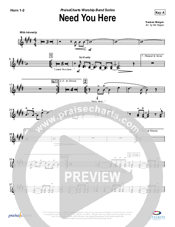 Need You Here French Horn 1/2 (Hillsong Worship)