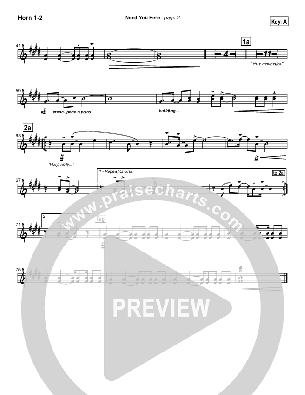 Need You Here French Horn 1/2 (Hillsong Worship)