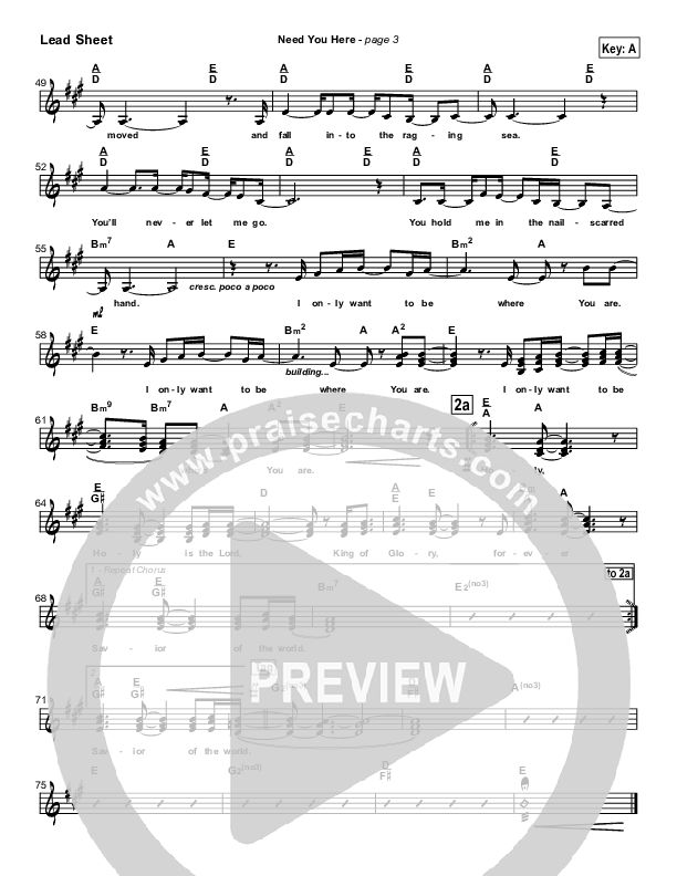 Need You Here Lead Sheet (Hillsong Worship)