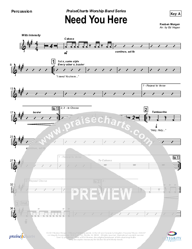 Need You Here Percussion (Hillsong Worship)