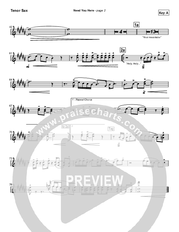 Need You Here Tenor Sax 2 (Hillsong Worship)