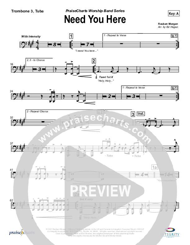 Need You Here Trombone 3/Tuba (Hillsong Worship)