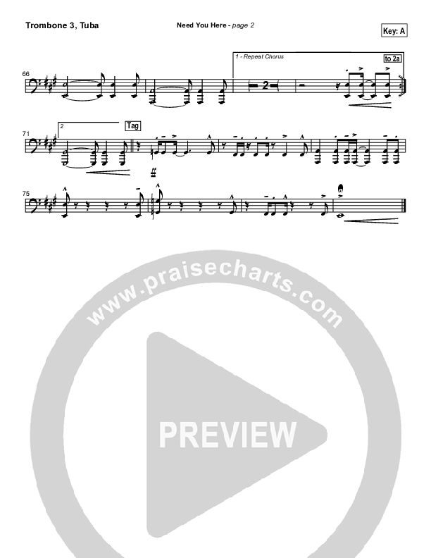 Need You Here Trombone 3/Tuba (Hillsong Worship)