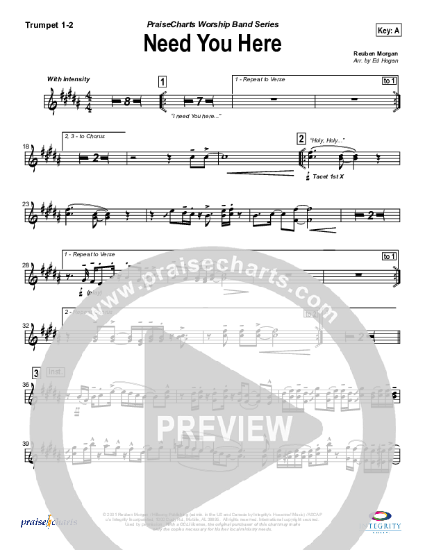 Need You Here Trumpet 1,2 (Hillsong Worship)