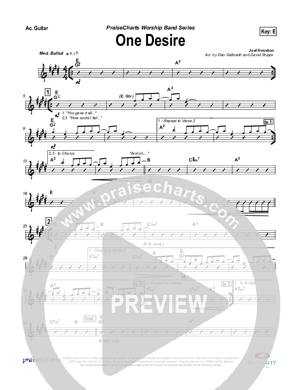 One Desire Rhythm Chart (Hillsong Worship)