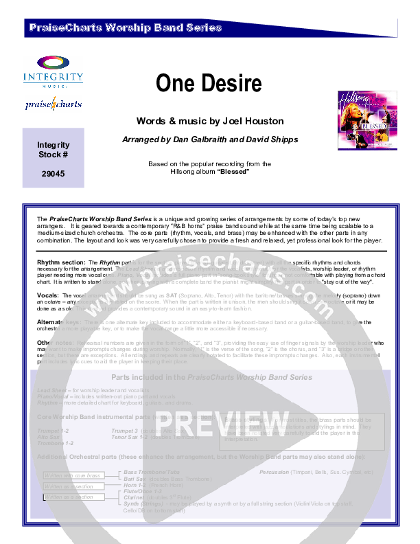 One Desire Cover Sheet (Hillsong Worship)