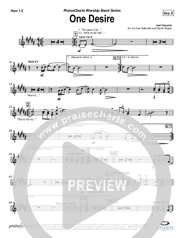 One Desire French Horn 1/2 (Hillsong Worship)