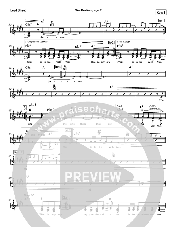 One Desire Lead Sheet (Hillsong Worship)