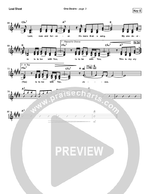 One Desire Lead Sheet (Hillsong Worship)