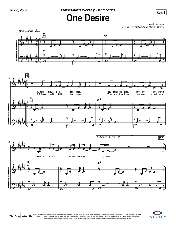 One Desire Piano/Vocal (Hillsong Worship)