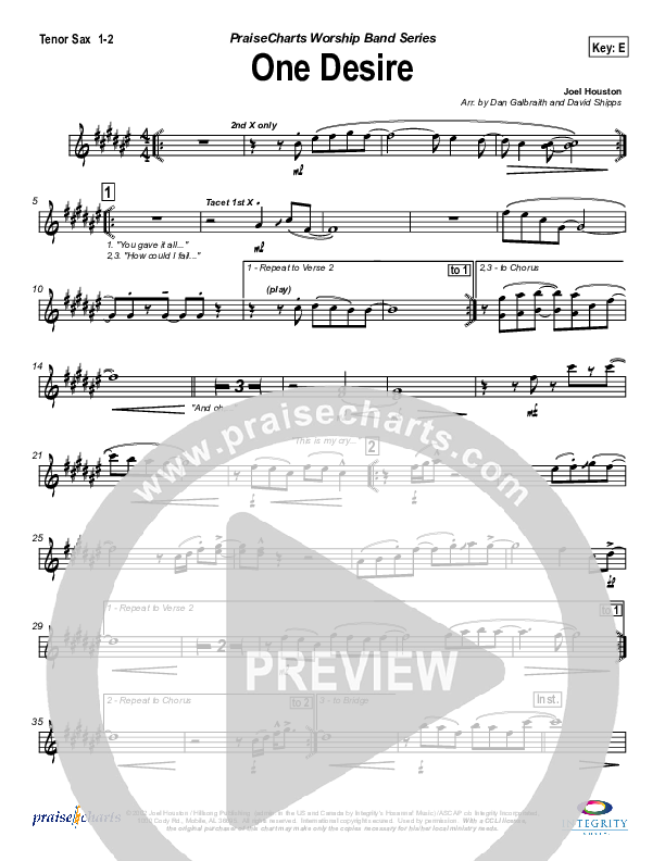 One Desire Tenor Sax 1/2 (Hillsong Worship)
