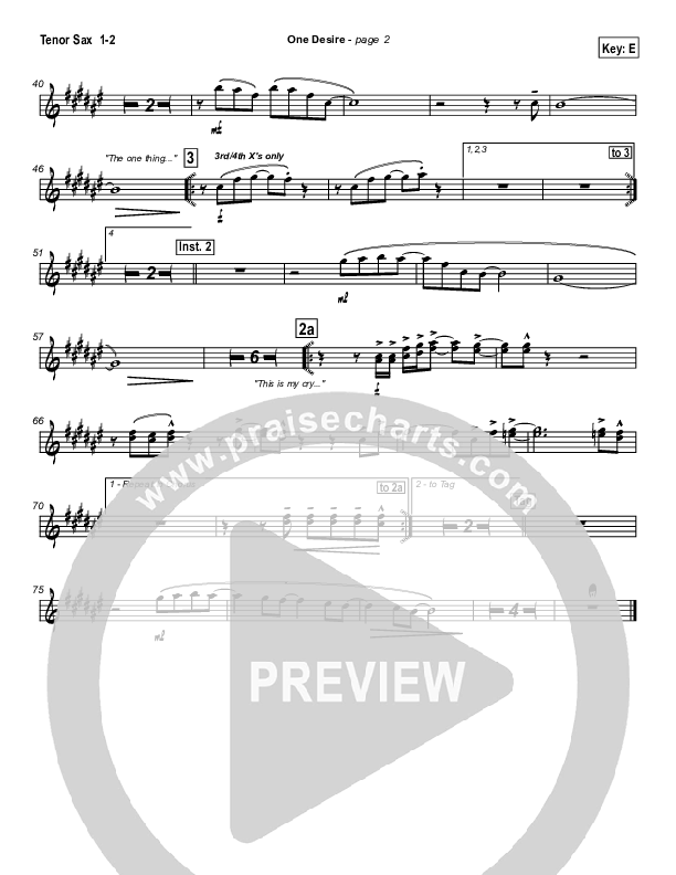 One Desire Tenor Sax 1/2 (Hillsong Worship)