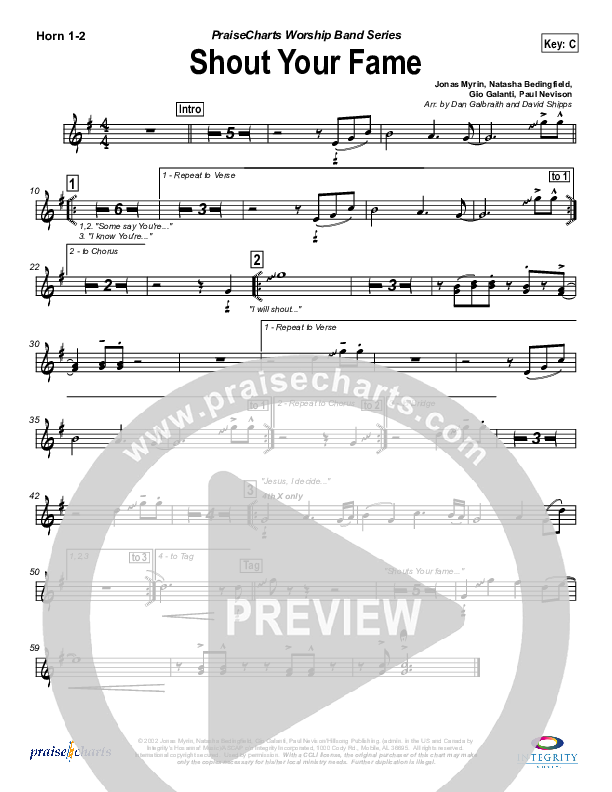 Shout Your Fame French Horn 1/2 (Hillsong Worship)