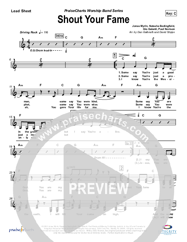 Shout Your Fame Lead Sheet (SAT) (Hillsong Worship)